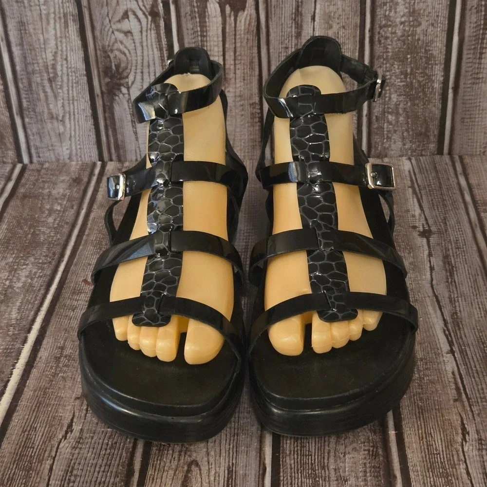 Sz 9 M Donald J‎ Pliner Fritz Black Patent Platform Gladiator Sandals VGUC!